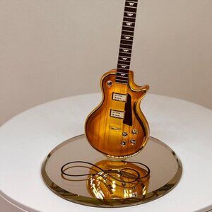 Woodgrain Guitar Glass Figurine Handcrafted Music Lover Gift Decor